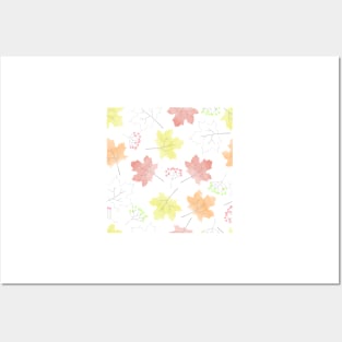 Colorful watercolor maple leaves pattern Posters and Art